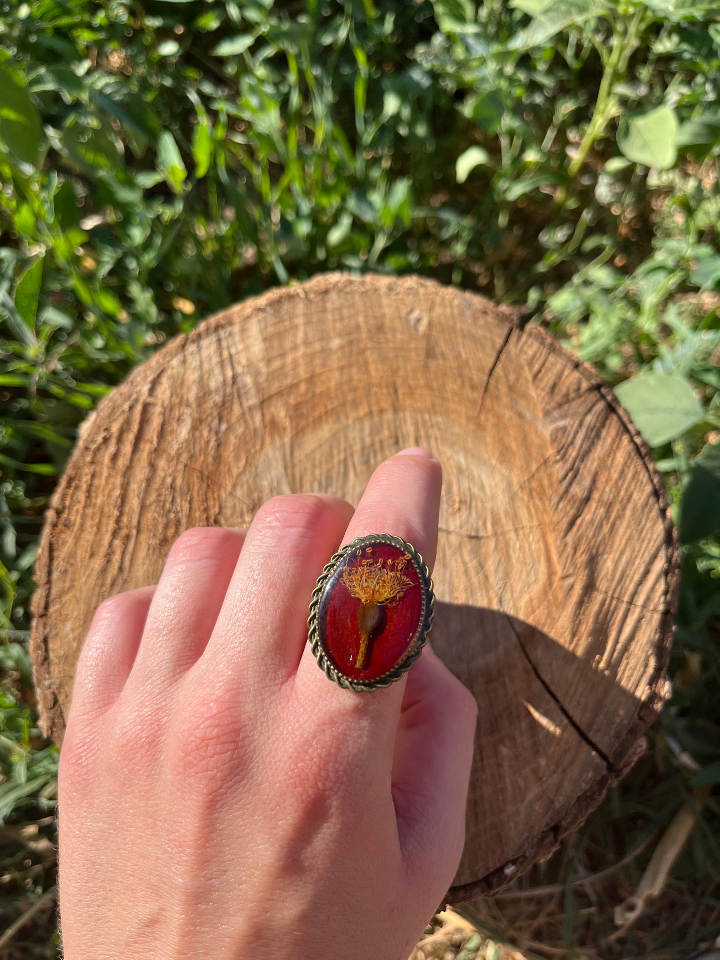 Vintage Dry Flower Resin Ring