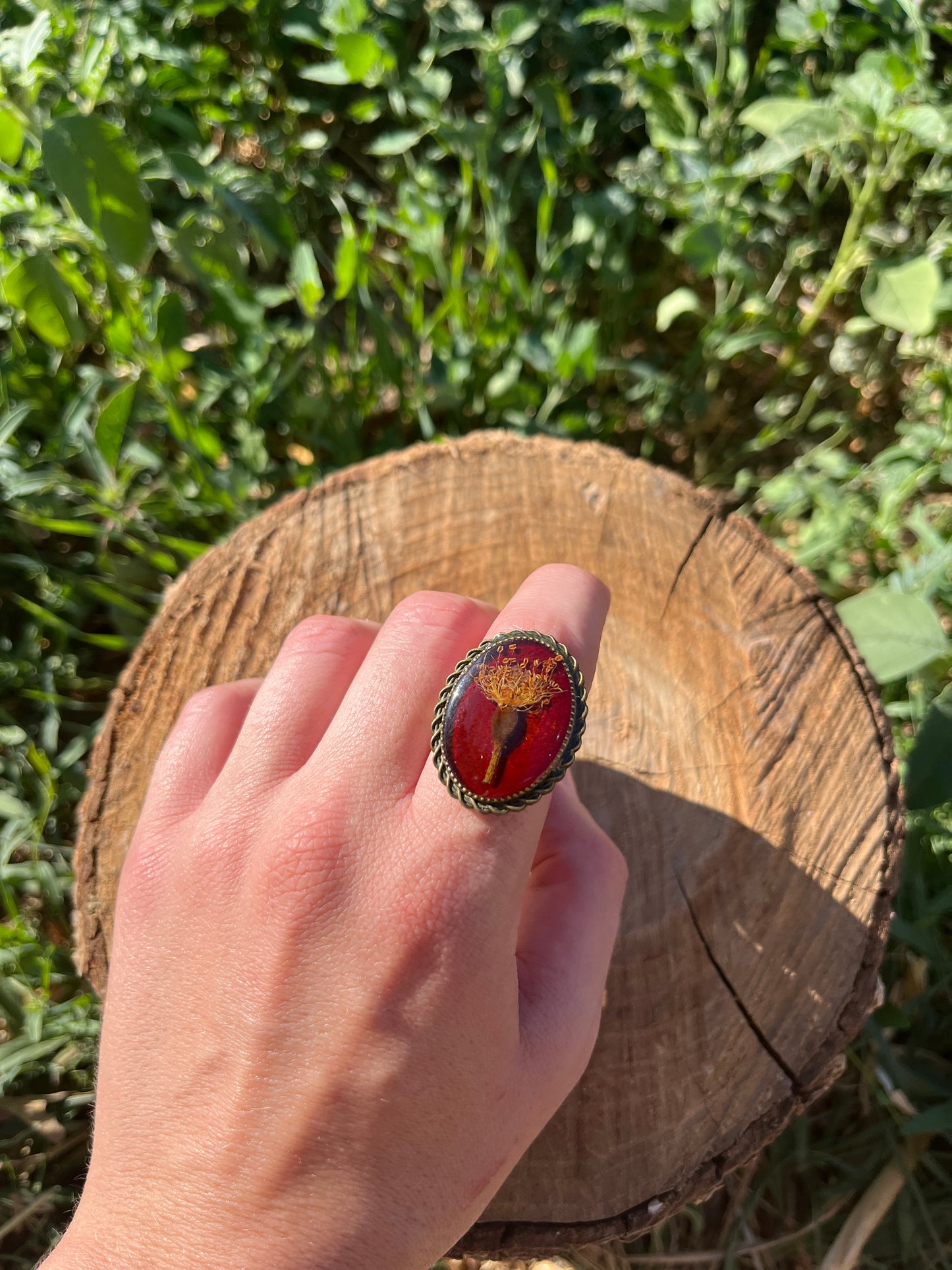 Vintage Dry Flower Resin Ring