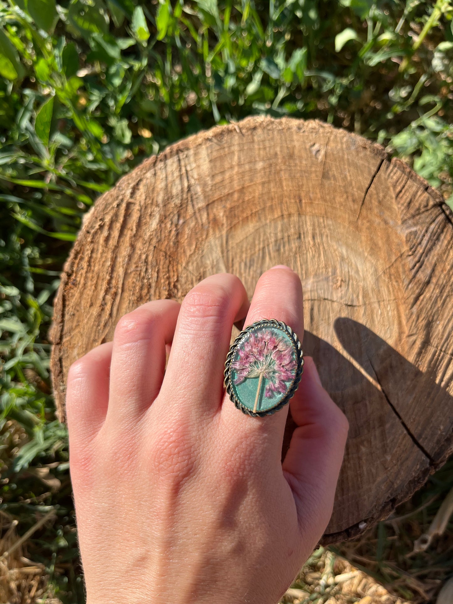 Vintage Dry Flower Resin Ring