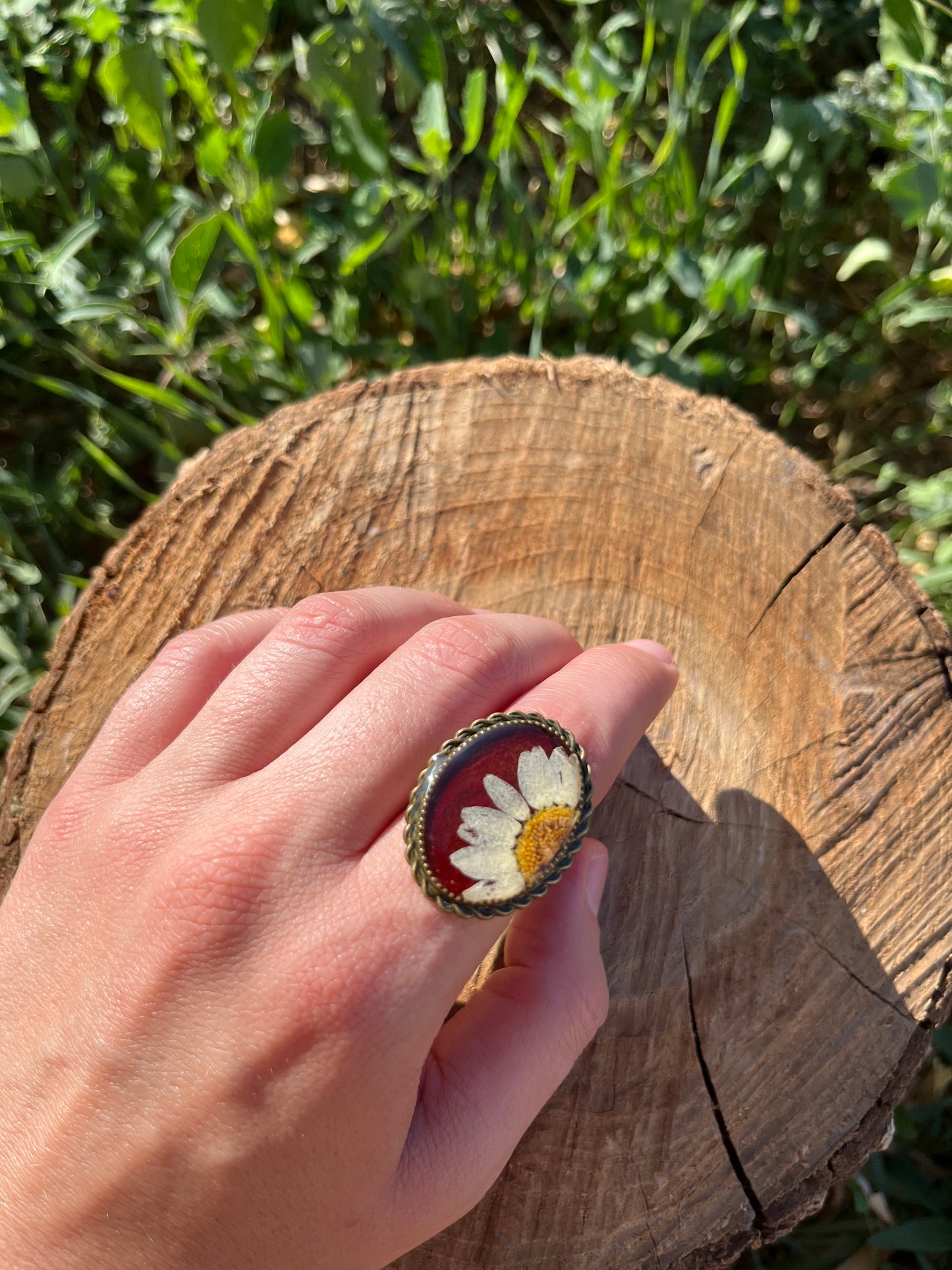 Vintage Dry Flower Resin Ring