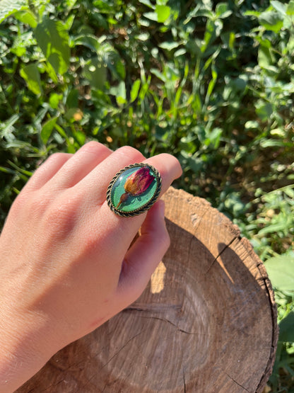 Vintage Dry Flower Resin Ring