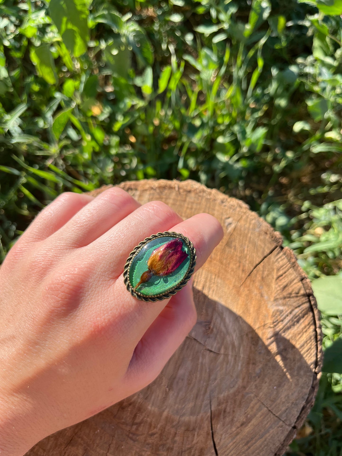 Vintage Dry Flower Resin Ring