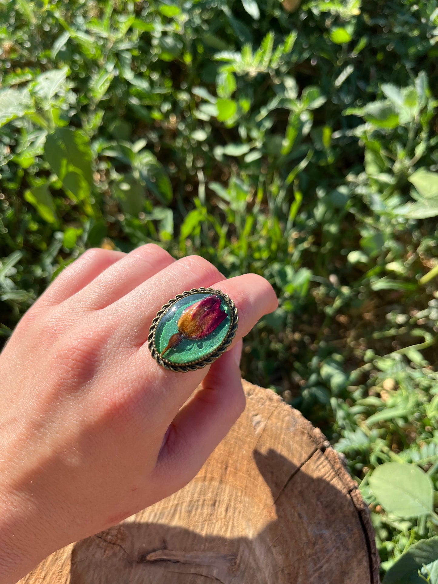 Vintage Dry Flower Resin Ring