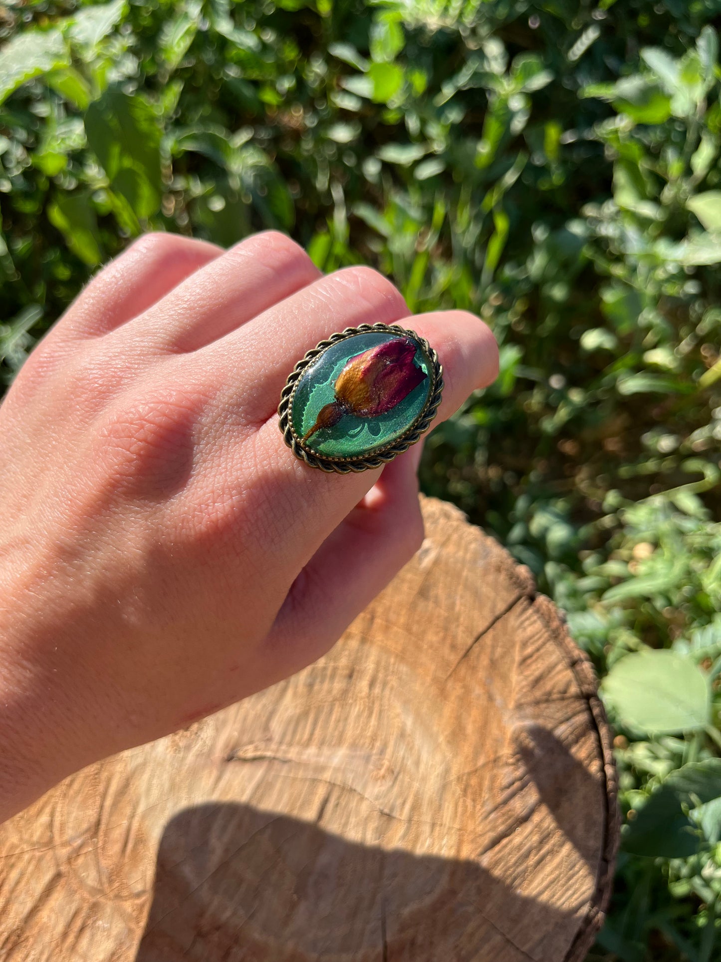 Vintage Dry Flower Resin Ring