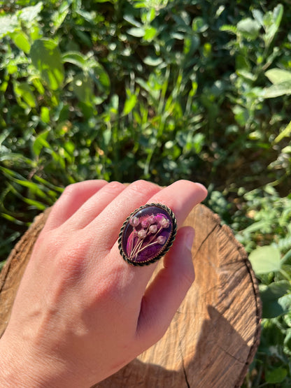 Vintage Dry Flower Resin Ring