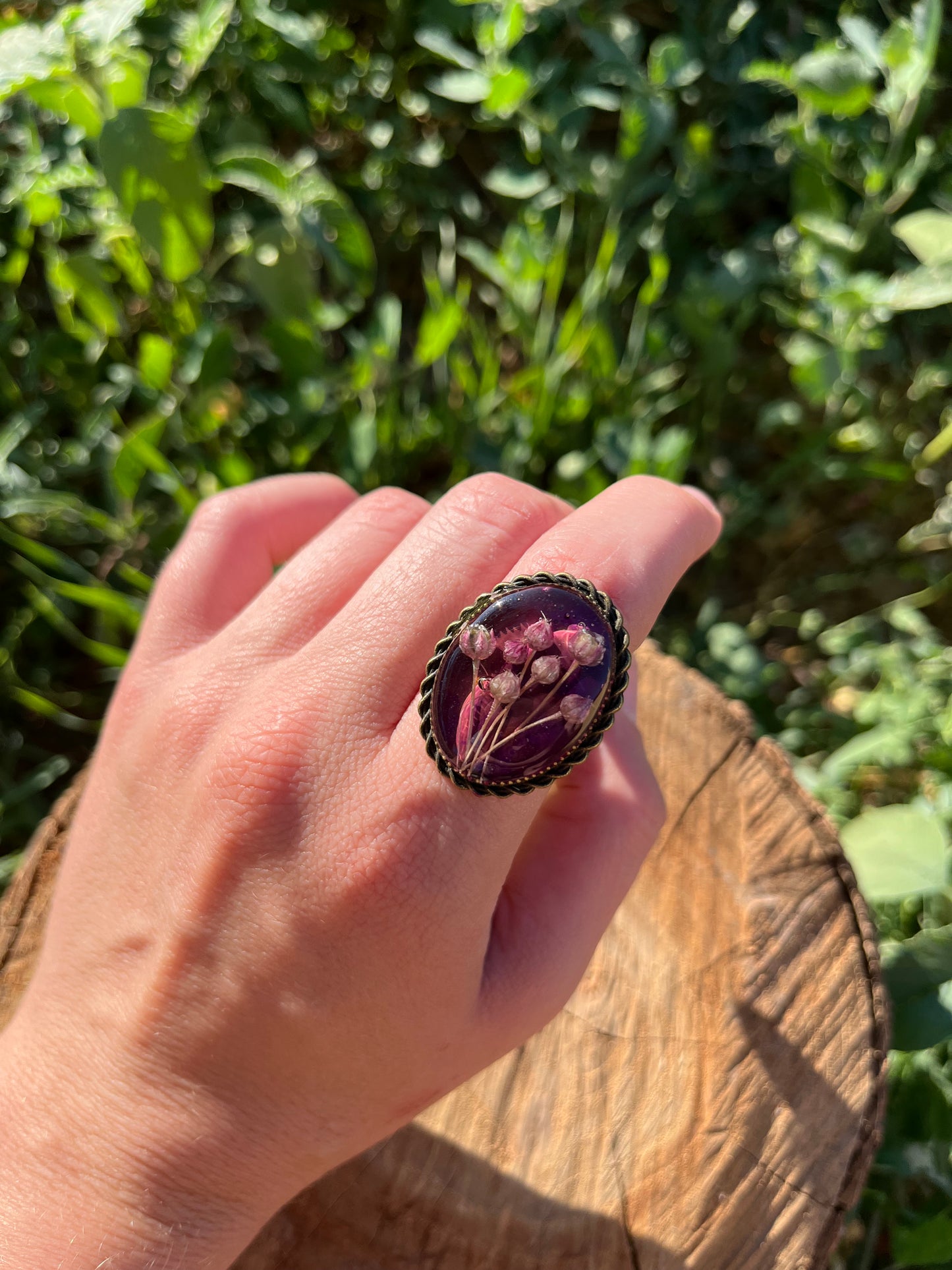 Vintage Dry Flower Resin Ring