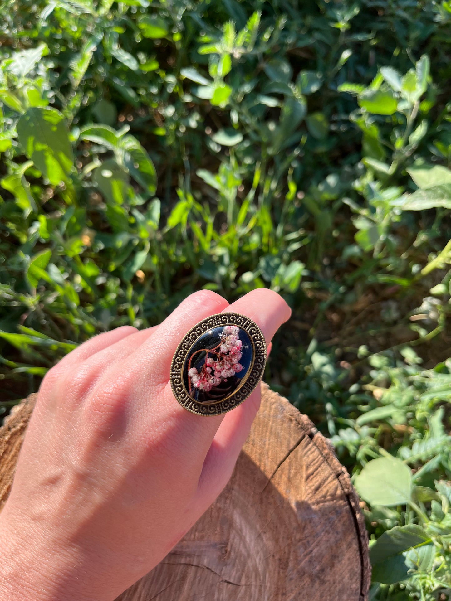 Vintage Dry Flower Resin Ring