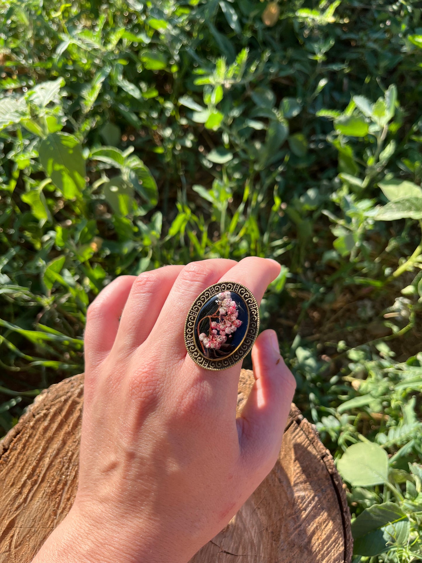 Vintage Dry Flower Resin Ring