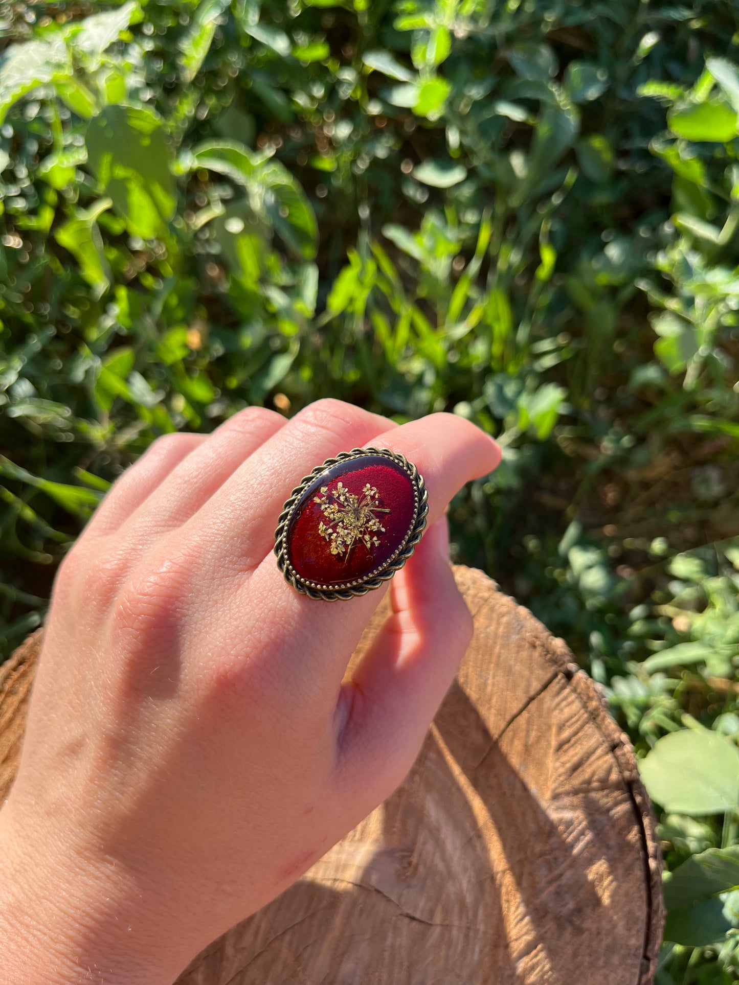 Vintage Dry Flower Resin Ring