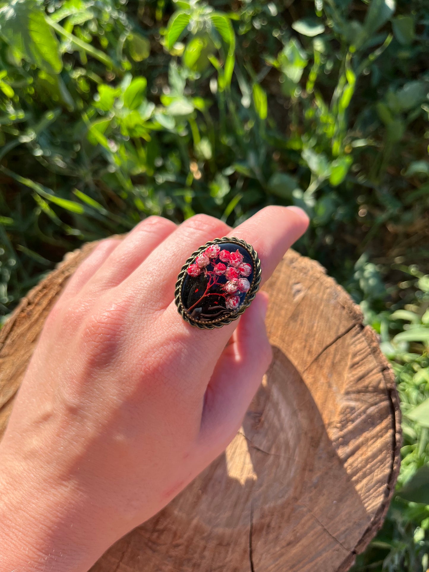 Vintage Dry Flower Resin Ring