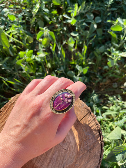 Vintage Dry Flower Resin Ring