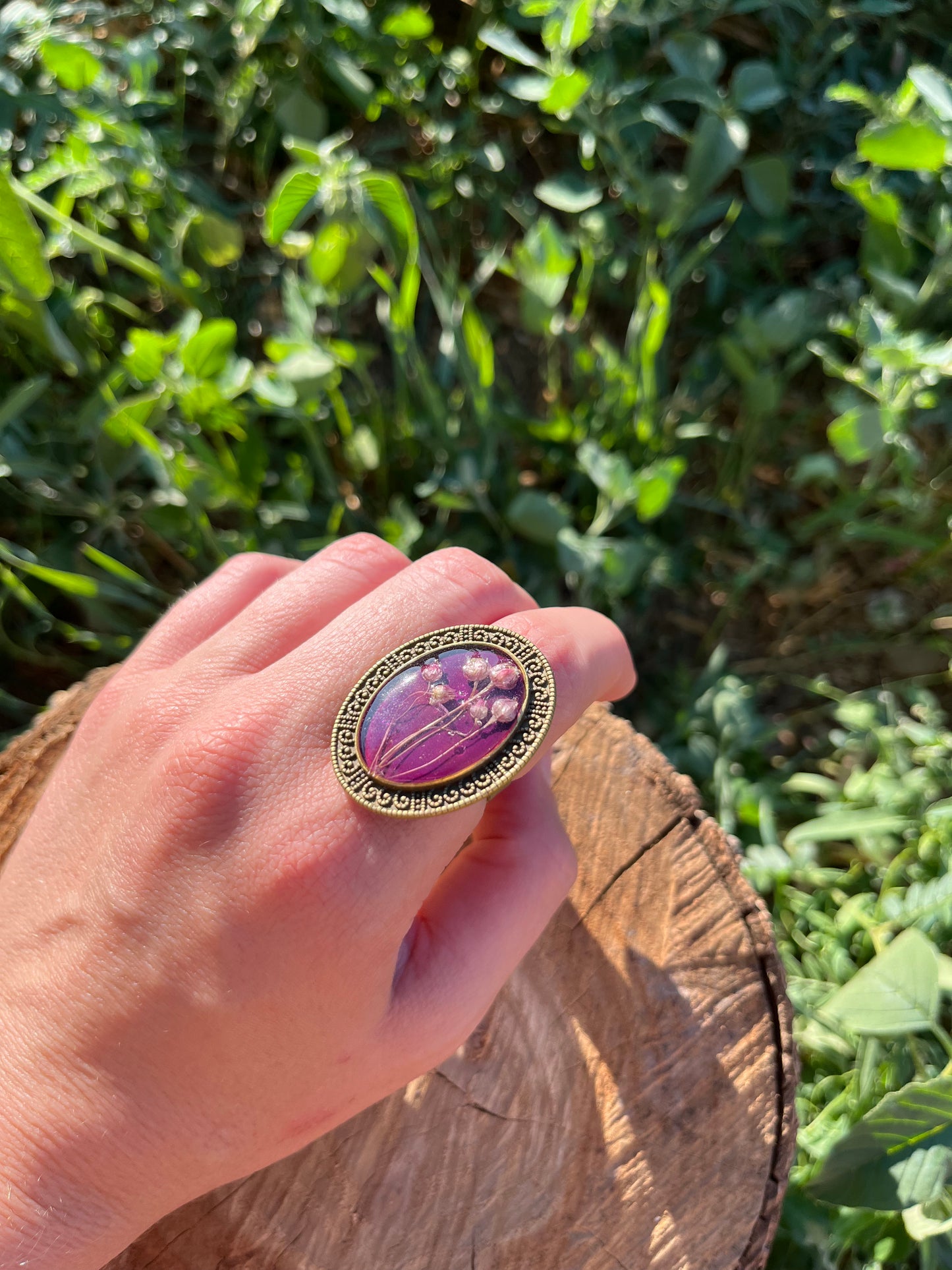 Vintage Dry Flower Resin Ring