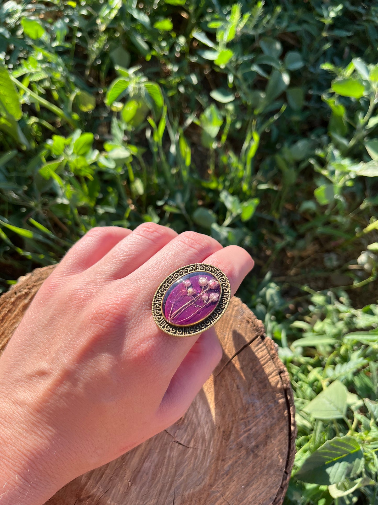 Vintage Dry Flower Resin Ring