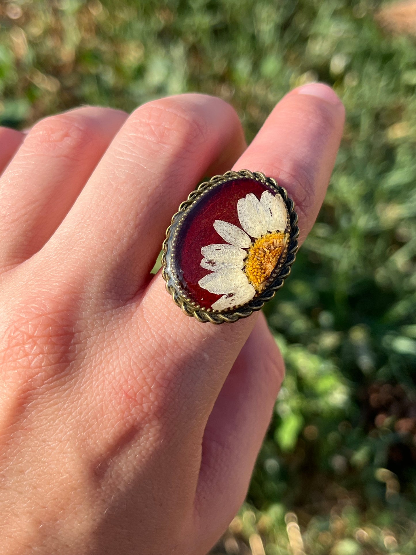 Vintage Dry Flower Resin Ring