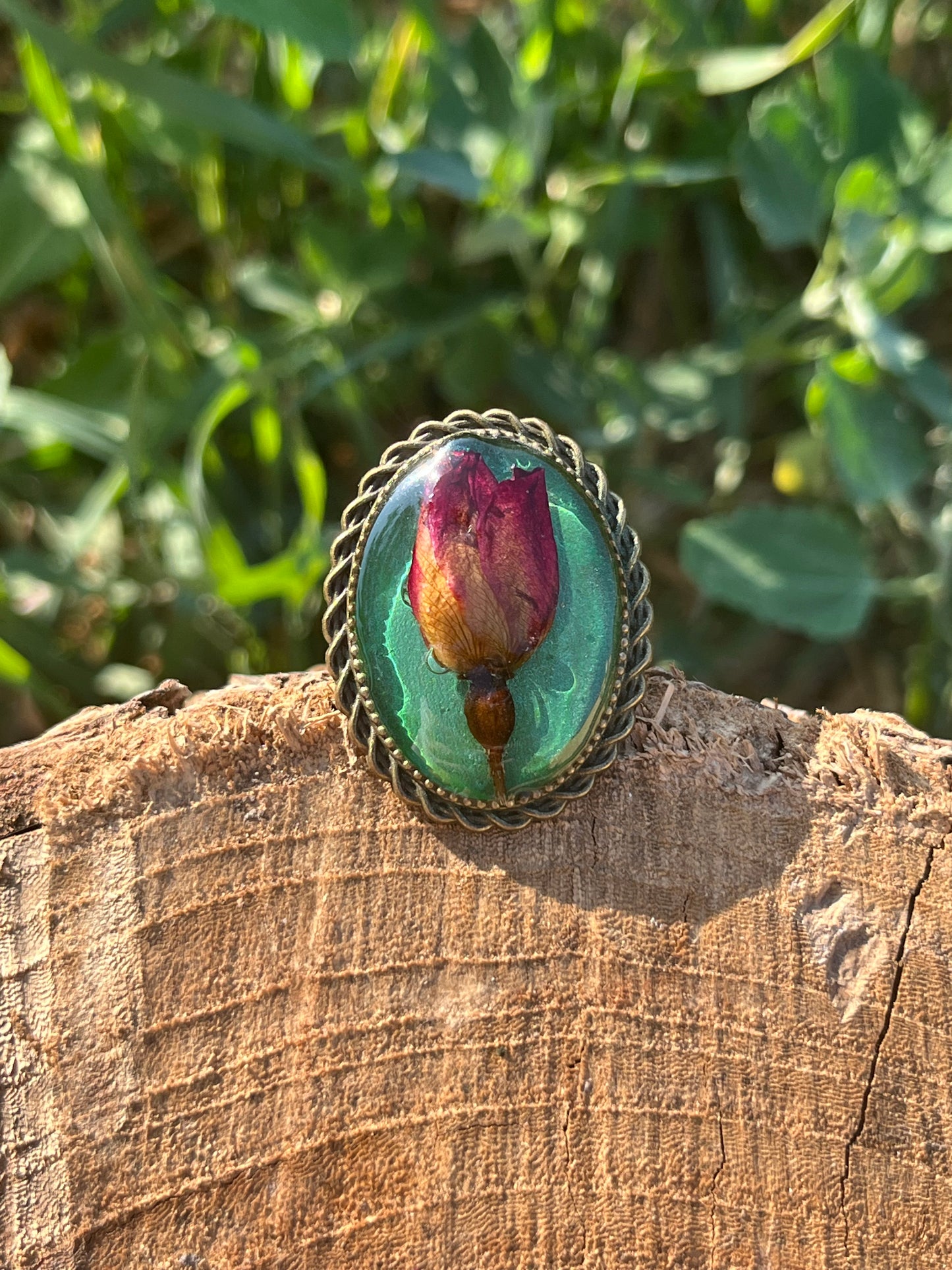 Vintage Dry Flower Resin Ring