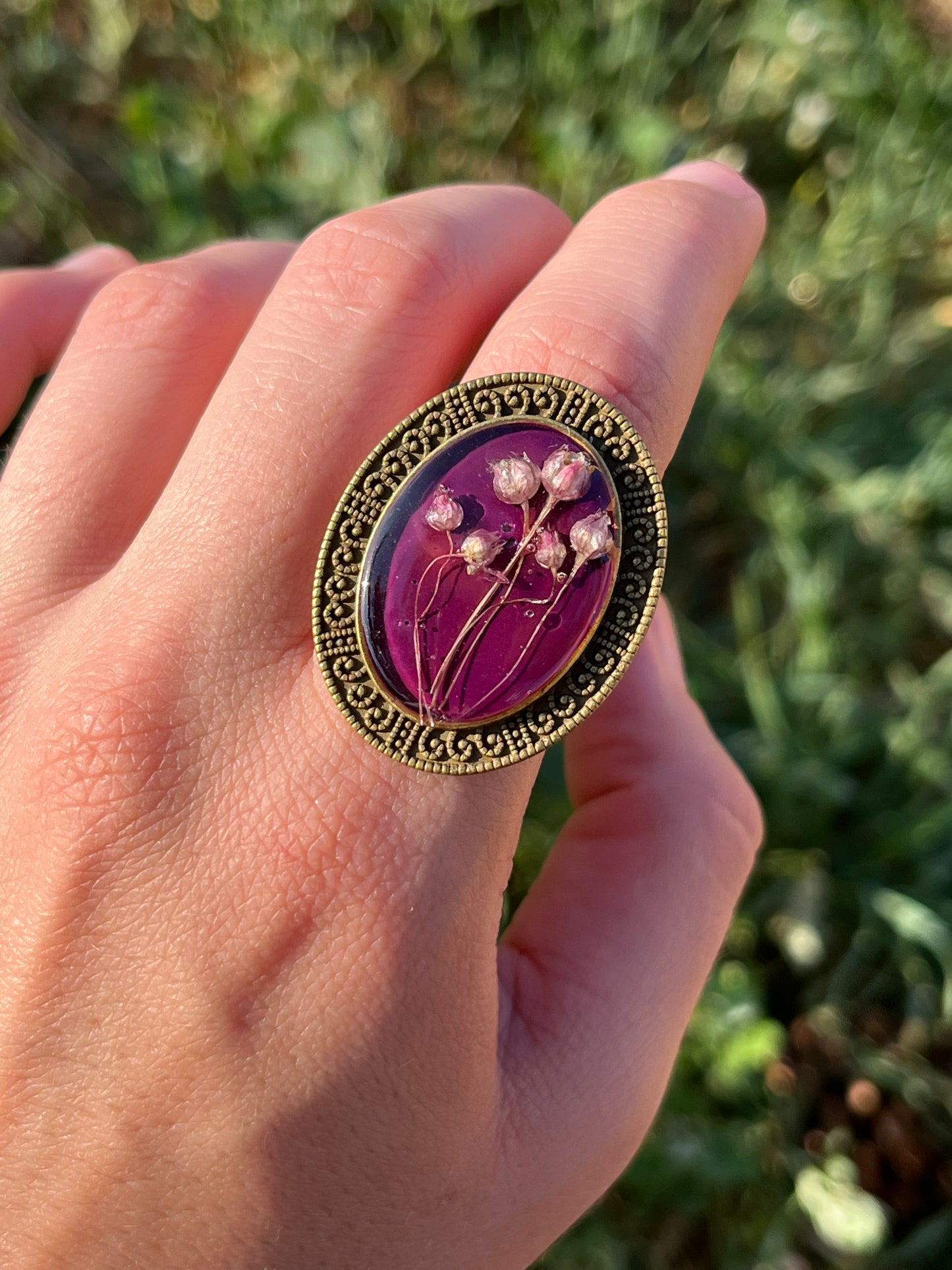 Vintage Dry Flower Resin Ring