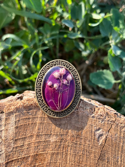 Vintage Dry Flower Resin Ring