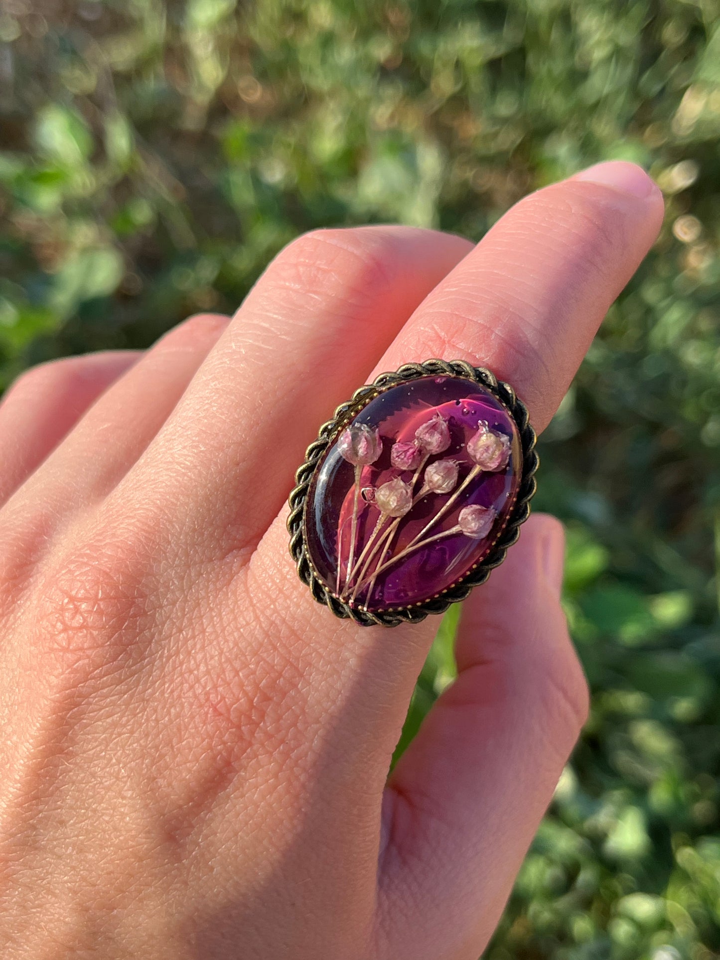 Vintage Dry Flower Resin Ring