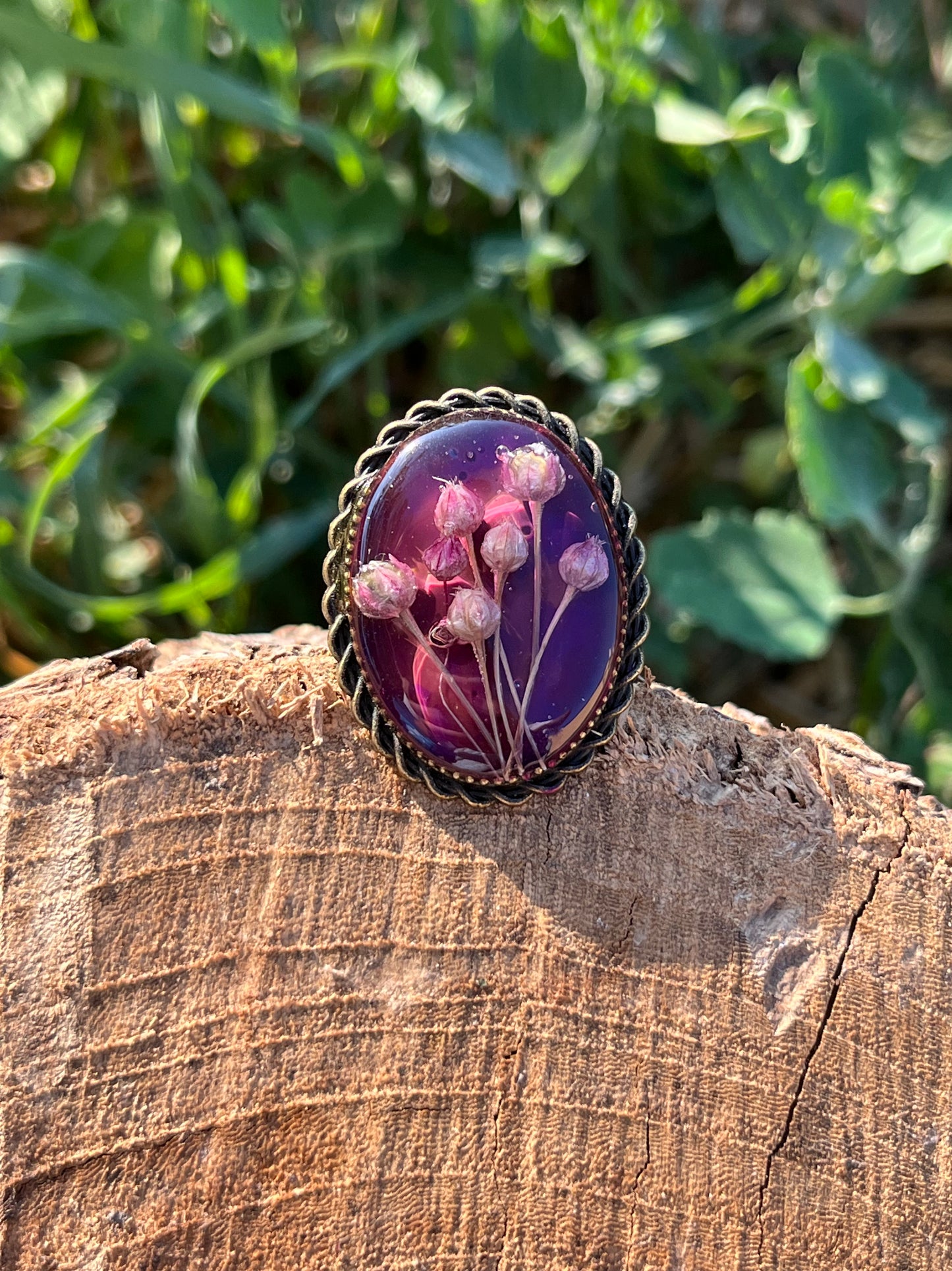 Vintage Dry Flower Resin Ring